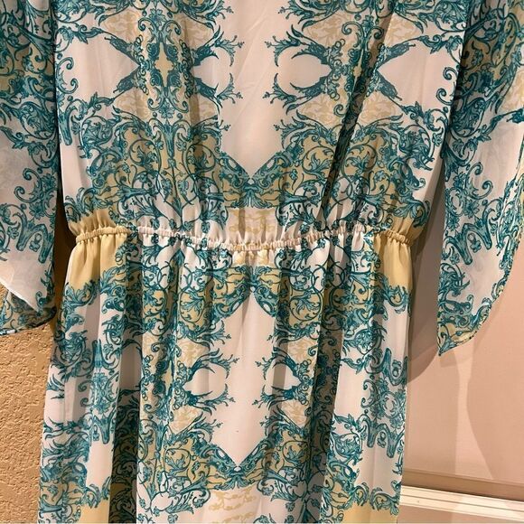 Antonio Melani size 8 teal and white print dress with flowy sleeves - Picture 9 of 9